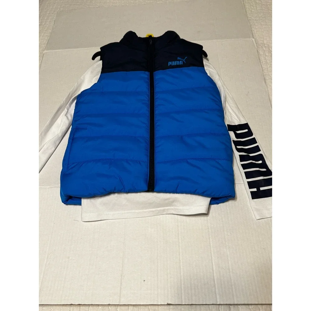 Puma Boy's Long Sleeve T-Shirt & Vest Set Size S (7/8) Blue & White - Picture 1 of 6